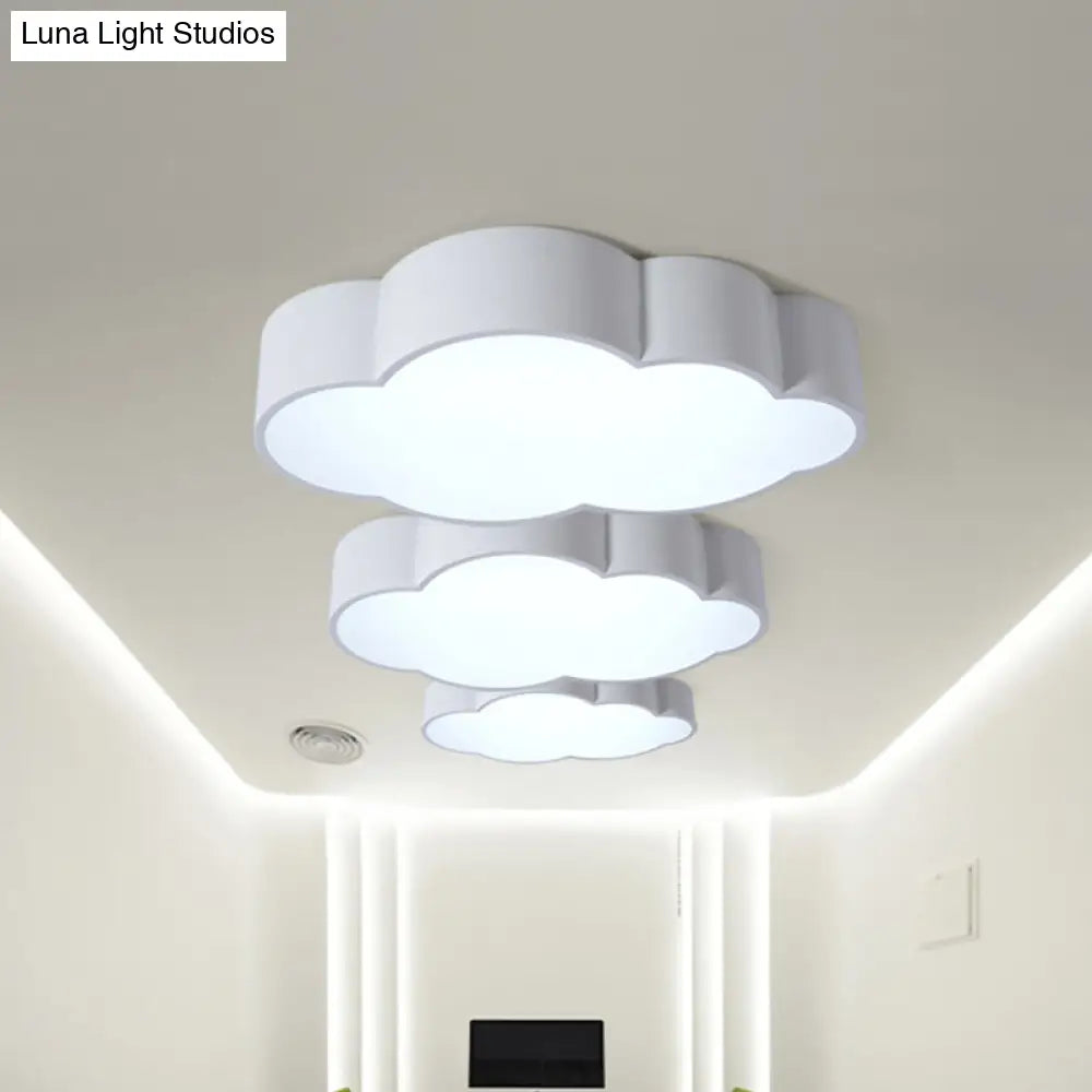 Kindergarten Cloud Flush Ceiling Light - White/Red/Yellow Kids Acrylic Mount