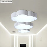 Kindergarten Cloud Flush Ceiling Light - White/Red/Yellow Kids Acrylic Mount