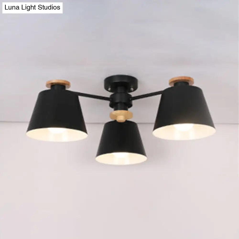 Kindergarten Foyer Chandelier: Bucket Shade Multi-Head Metal Hanging Light