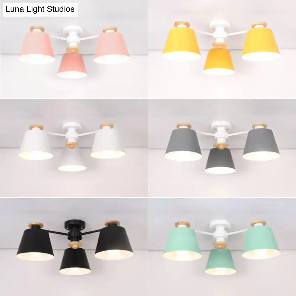 Kindergarten Foyer Chandelier: Bucket Shade Multi-Head Metal Hanging Light