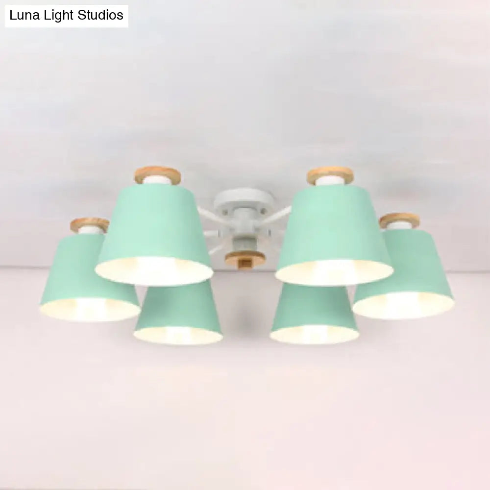 Kindergarten Foyer Chandelier: Bucket Shade Multi-Head Metal Hanging Light