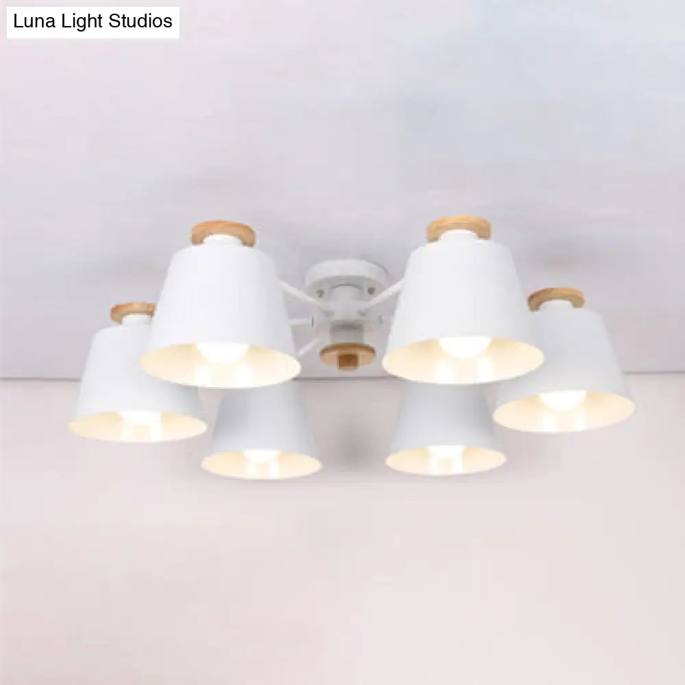 Kindergarten Foyer Chandelier: Bucket Shade Multi-Head Metal Hanging Light