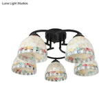 Kitchen Semi Flush Tiffany Beige/White Ceiling Light With Dome Shell Shade - 5 Lights