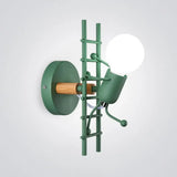 Ladder Stick Man Wall Mounted Metal Light - Decorative 1-Head Bedside Lighting Grey