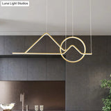 Landscape Line Art Pendant Light: Minimalist Metal Black/Gold Led Hanging Lamp In Warm/White Light