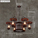 Large Cage Chandelier: Industrial Style Pendant Light Fixture In Wrought Iron With Rust Finish