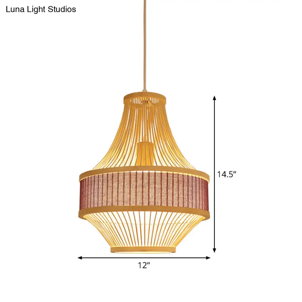 Laser Cut Bamboo Pendant Ceiling Lamp In Light Purple