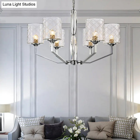Lattice Glass Up Chandelier - Simple Cup Design 6/8-Light Ceiling Fixture In Chrome