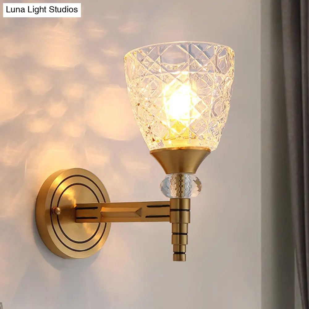 Lattice Glass Wall Lamp With Brass Finish - Loft Bedroom Mount Light