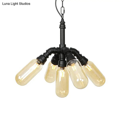 Laura - Antiqued 2/3/5 Heads Metal Hanging Light Black Finish Sputnik Pipe Bar Chandelier With