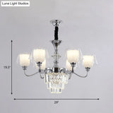 Layered Chandelier Minimalist Crystal Block Pendant - Chrome Ceiling Lighting With Clear Glass