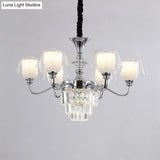 Layered Chandelier Minimalist Crystal Block Pendant - Chrome Ceiling Lighting With Clear Glass
