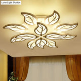 Leaf Led Semi Flush Mount Light In White Acrylic For Simple Living Room Ceiling 12 / Warm