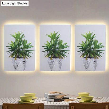 Leaf Pattern Led Wall Mural Lamp: Green & White Acrylic Lighting For Simplicity Style