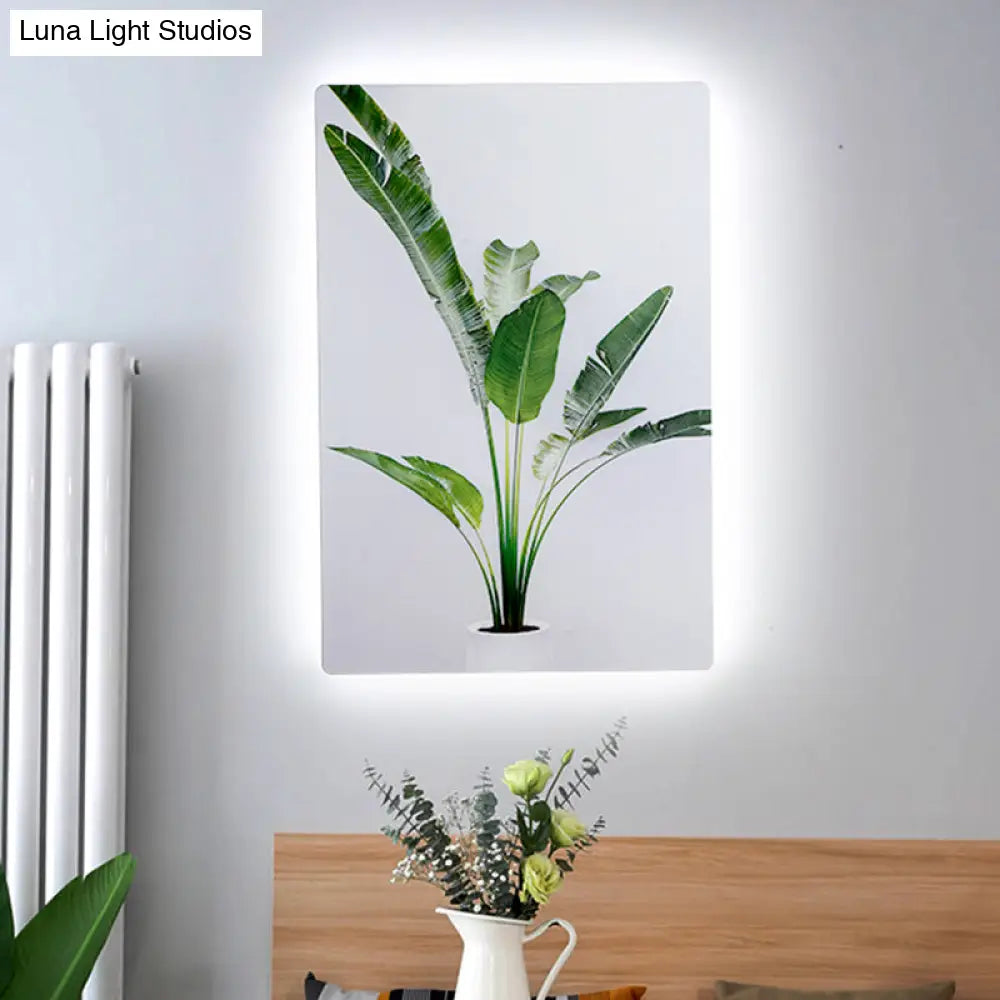Leaf Pattern Led Wall Mural Lamp: Green & White Acrylic Lighting For Simplicity Style