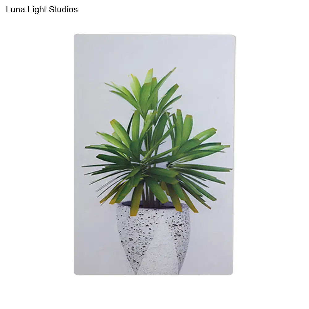 Leaf Pattern Led Wall Mural Lamp: Green & White Acrylic Lighting For Simplicity Style