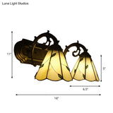 Leafy Beige Tiffany Rustic Wall Light With Dual Conical Heads - Ideal For Study Room