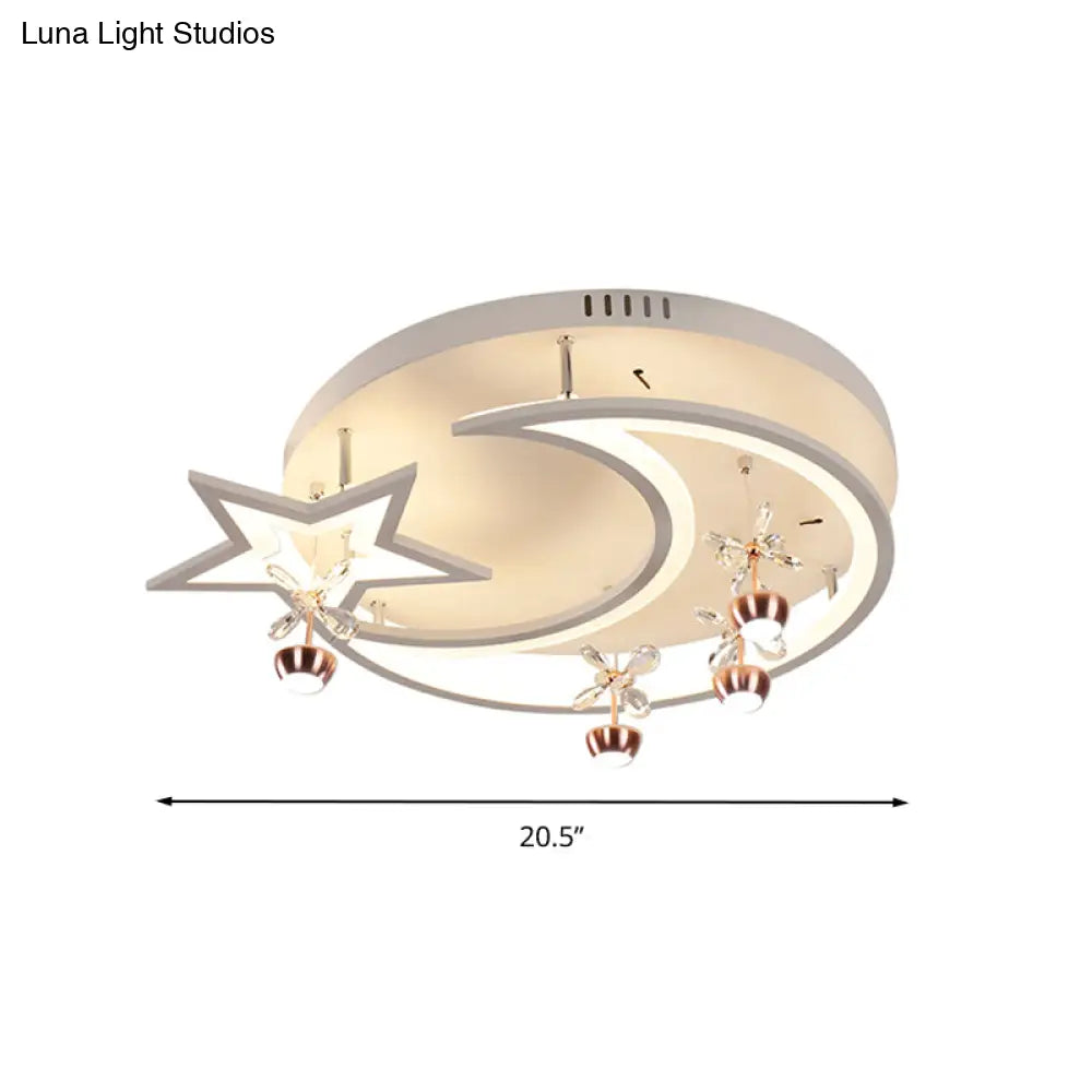 Led Acrylic Flush Ceiling Light - Modern Style White Star Moon Bedroom Lamp In 3 Color Options