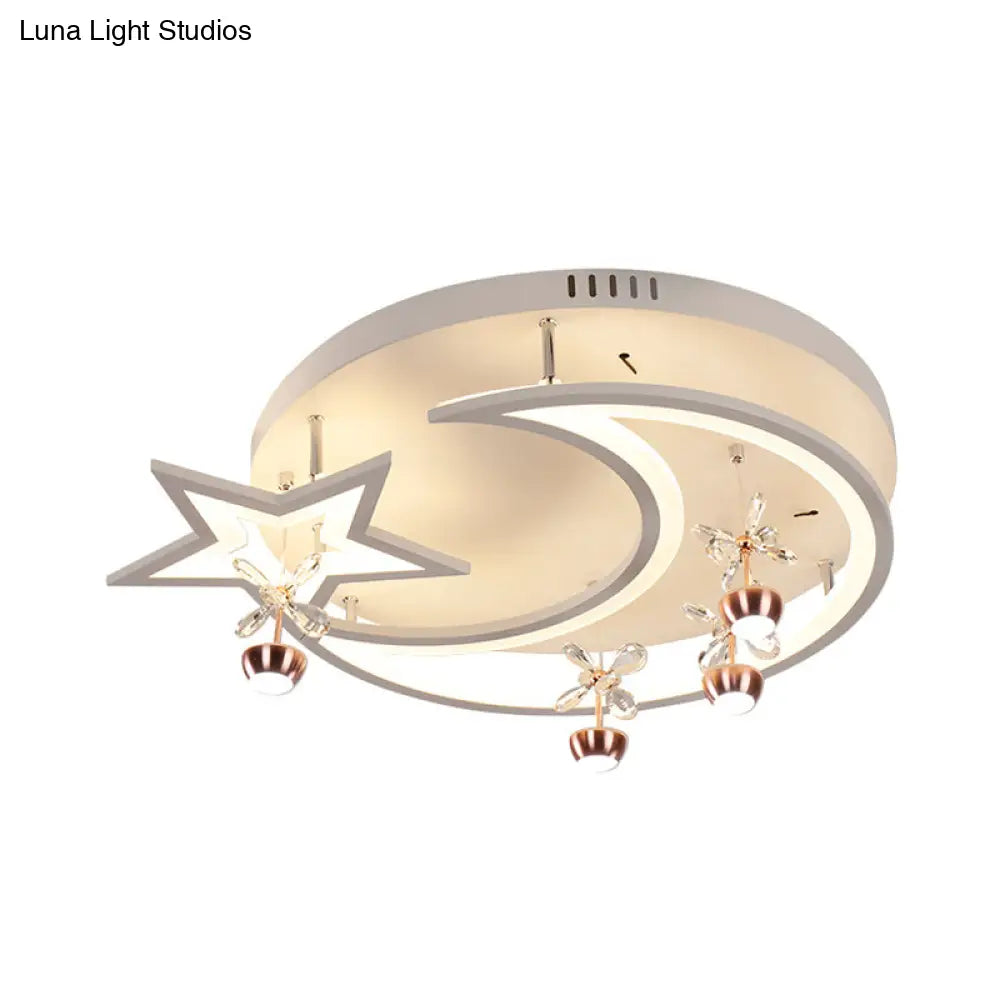 Led Acrylic Flush Ceiling Light - Modern Style White Star Moon Bedroom Lamp In 3 Color Options