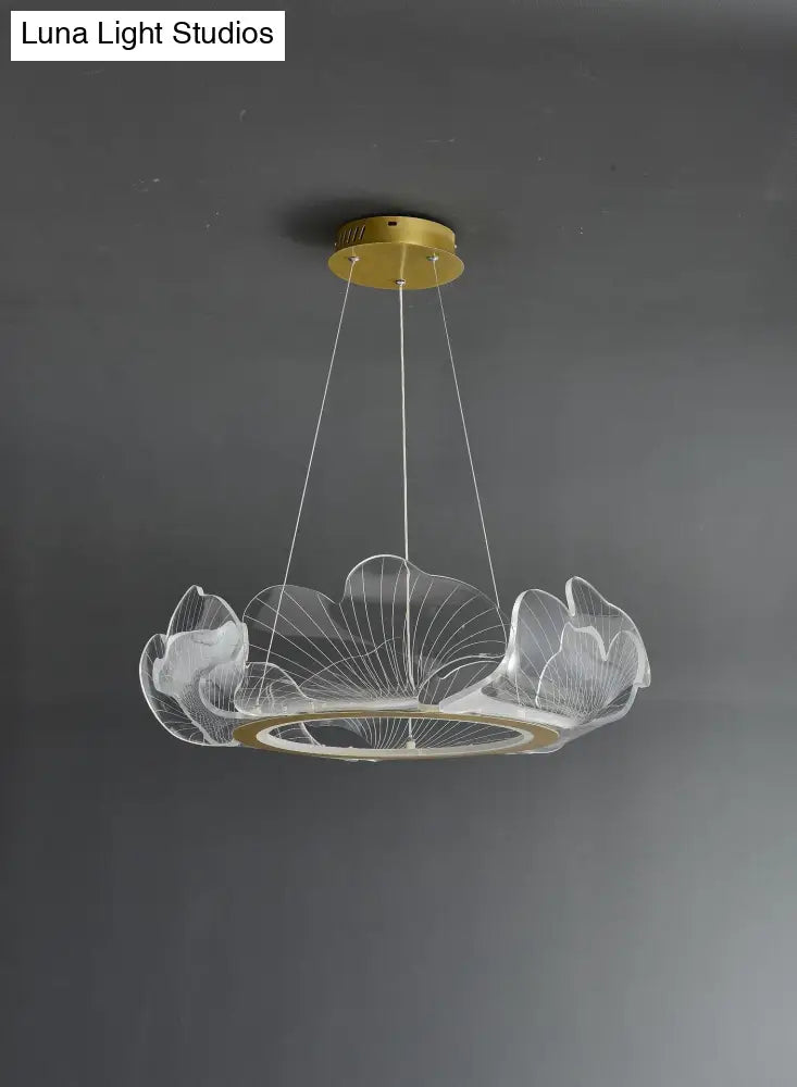 Led Acrylic Leaf Chandelier In Simplicity Gold Finish - Dining Room Pendant Light