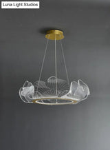 Led Acrylic Leaf Chandelier In Simplicity Gold Finish - Dining Room Pendant Light