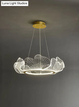 Led Acrylic Leaf Chandelier In Simplicity Gold Finish - Dining Room Pendant Light