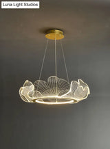 Led Acrylic Leaf Chandelier In Simplicity Gold Finish - Dining Room Pendant Light