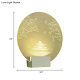 Led Acrylic Oriental Wall Lamp With Rounded Ripple And Tree Mural Design