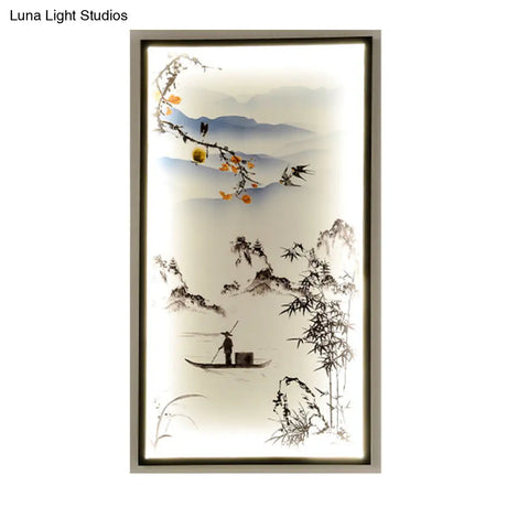Led Asian Black Wall Mounted Lamp: Fabric Boat Ride Mural Lighting For Living Room
