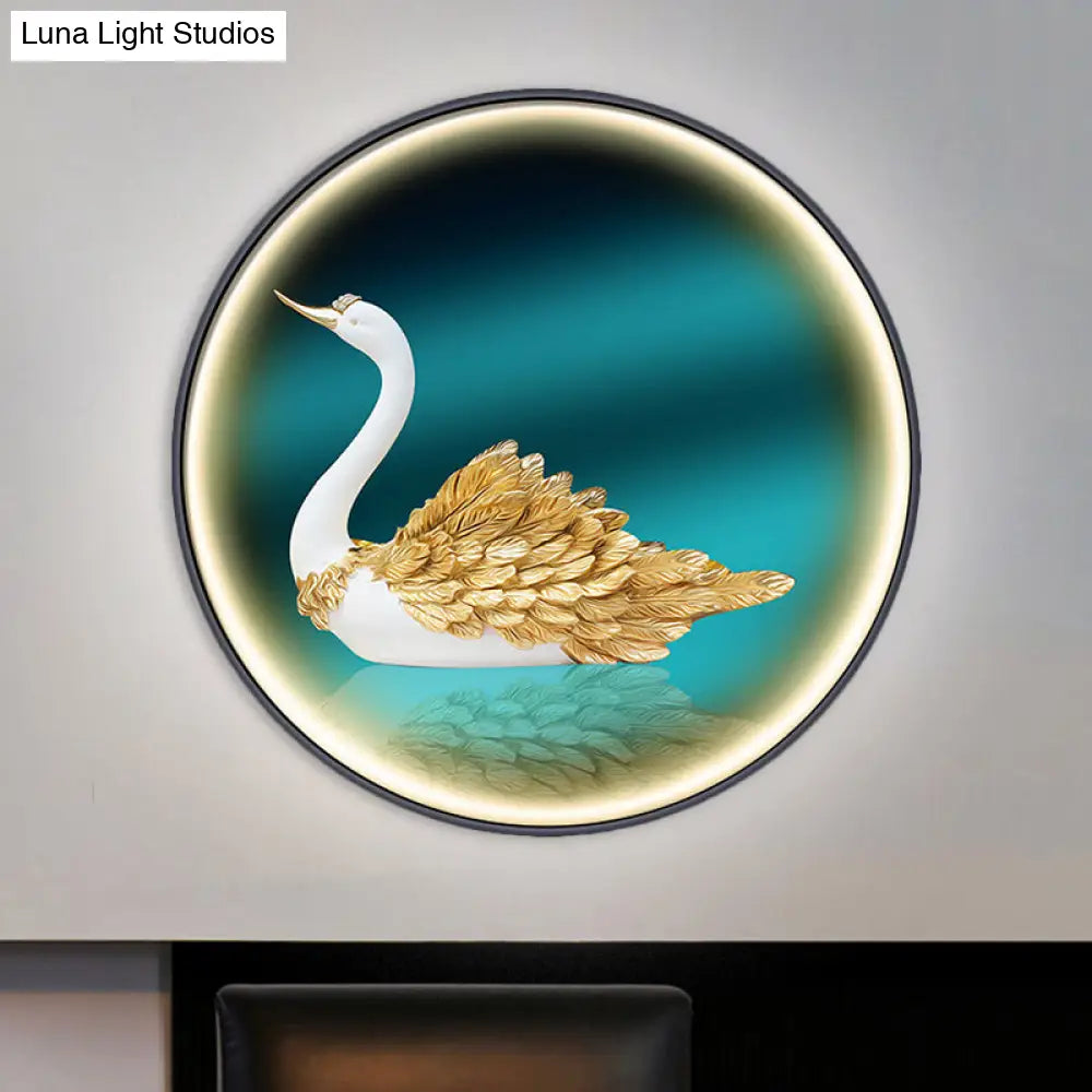 Led Asian Green Parlor Swan Wall Light With Metal Shade - Left/Right Mount