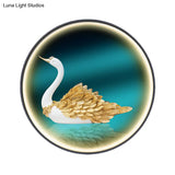 Led Asian Green Parlor Swan Wall Light With Metal Shade - Left/Right Mount