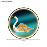 Led Asian Green Parlor Swan Wall Light With Metal Shade - Left/Right Mount