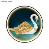 Led Asian Green Parlor Swan Wall Light With Metal Shade - Left/Right Mount