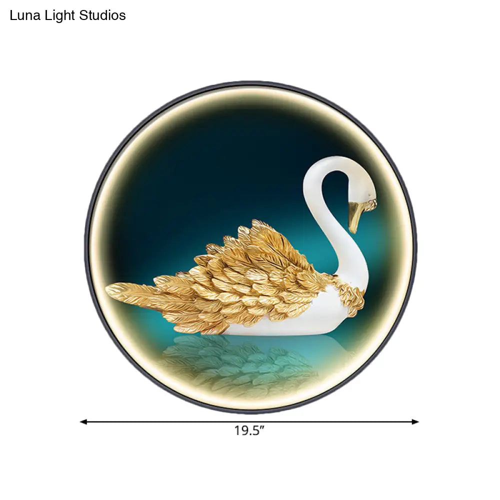 Led Asian Green Parlor Swan Wall Light With Metal Shade - Left/Right Mount