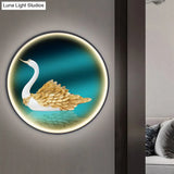 Led Asian Green Parlor Swan Wall Light With Metal Shade - Left/Right Mount