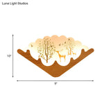 Led Asian Style Acrylic Fan Shaped Wall Lamp With Elk Deer & Forest Pattern