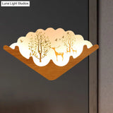 Led Asian Style Acrylic Fan Shaped Wall Lamp With Elk Deer & Forest Pattern