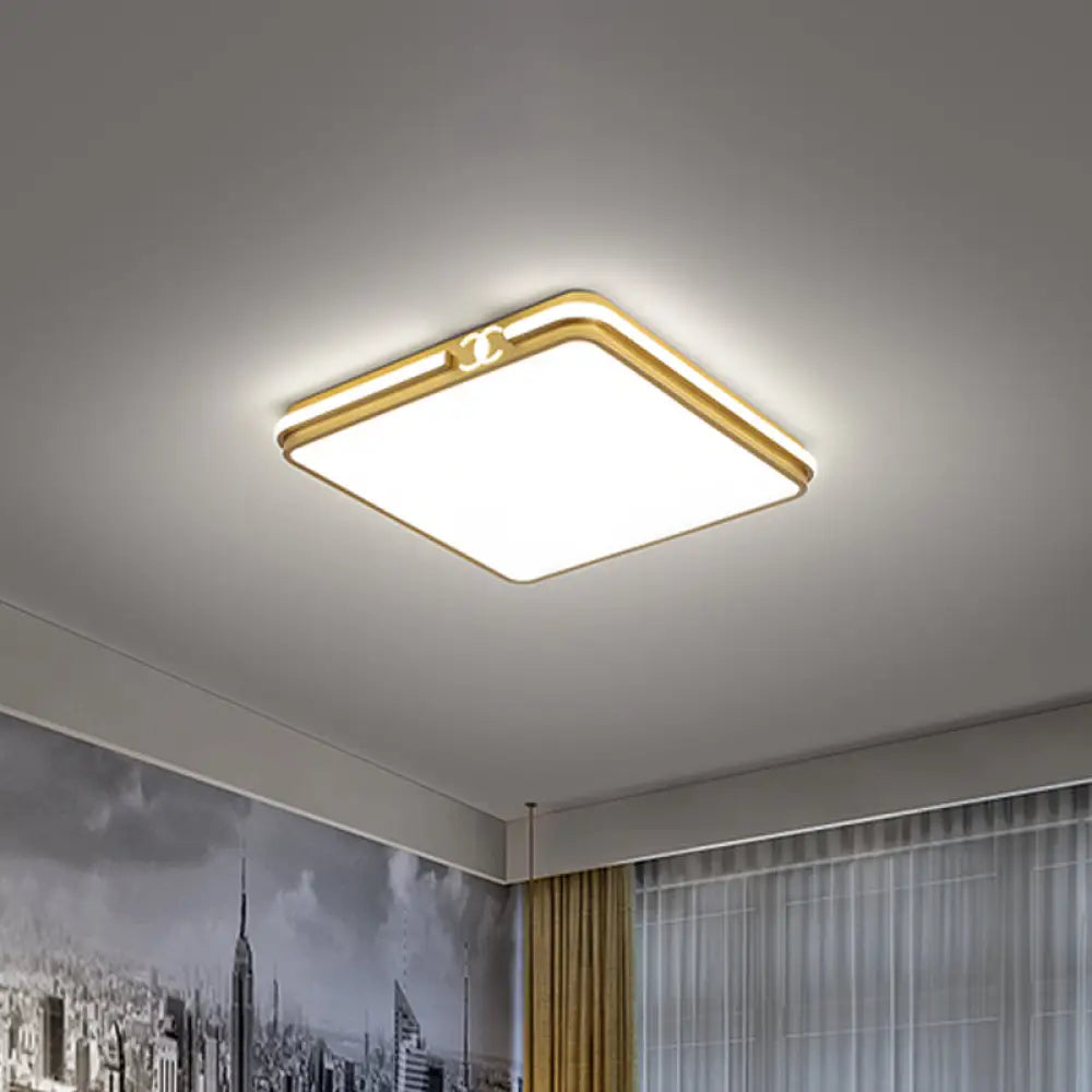 Led Bedroom Ceiling Light - Simple Black/Gold Flush Mount Square Acrylic Shade Warm/White
