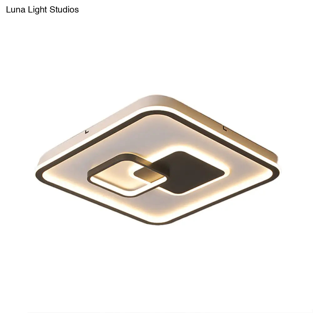 Led Bedroom Ceiling Mounted Fixture - Modern Black Flush Light With Square Acrylic Shade White/Warm