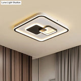 Led Bedroom Ceiling Mounted Fixture - Modern Black Flush Light With Square Acrylic Shade White/Warm