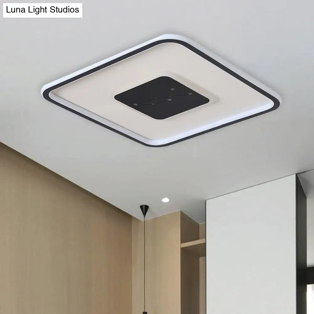 Led Bedroom Flush Mount Lighting - Minimalistic Black Ceiling Fixture With Squared Acrylic Shade
