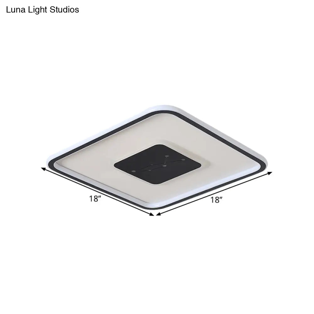 Led Bedroom Flush Mount Lighting - Minimalistic Black Ceiling Fixture With Squared Acrylic Shade