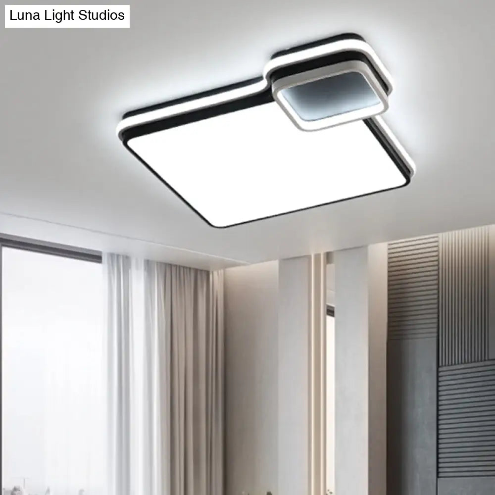 Led Bedroom Flushmount Lighting | 19’ Or 23’ Black & White Round/Square Shape Acrylic Shaded
