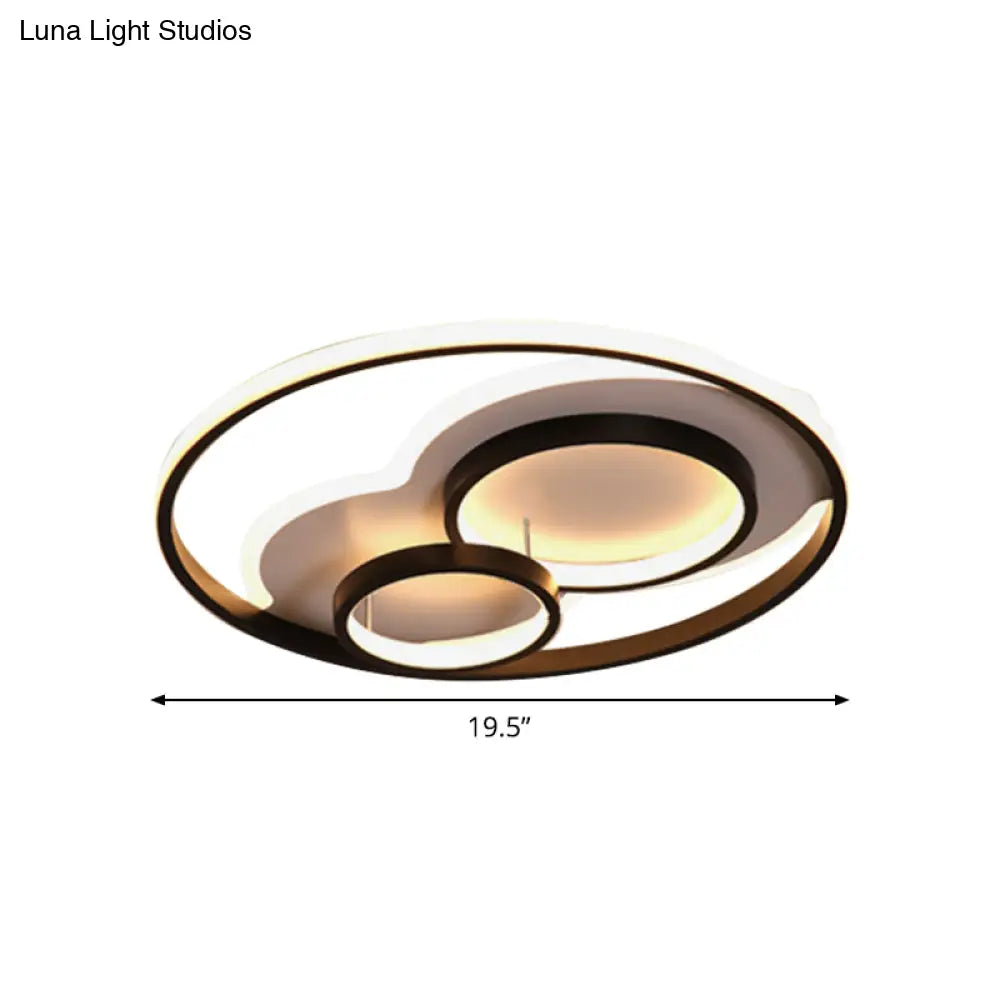 Led Bedroom Flushmount With Metallic Shade - Modern Black - White Design In 3 Sizes