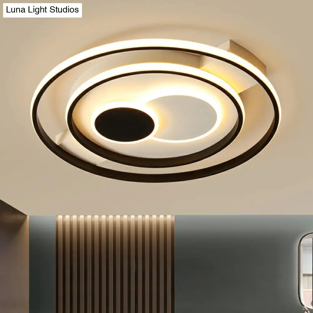 Led Black Flush Mount Ceiling Light For Bedroom - Simple Acrylic Circle Design