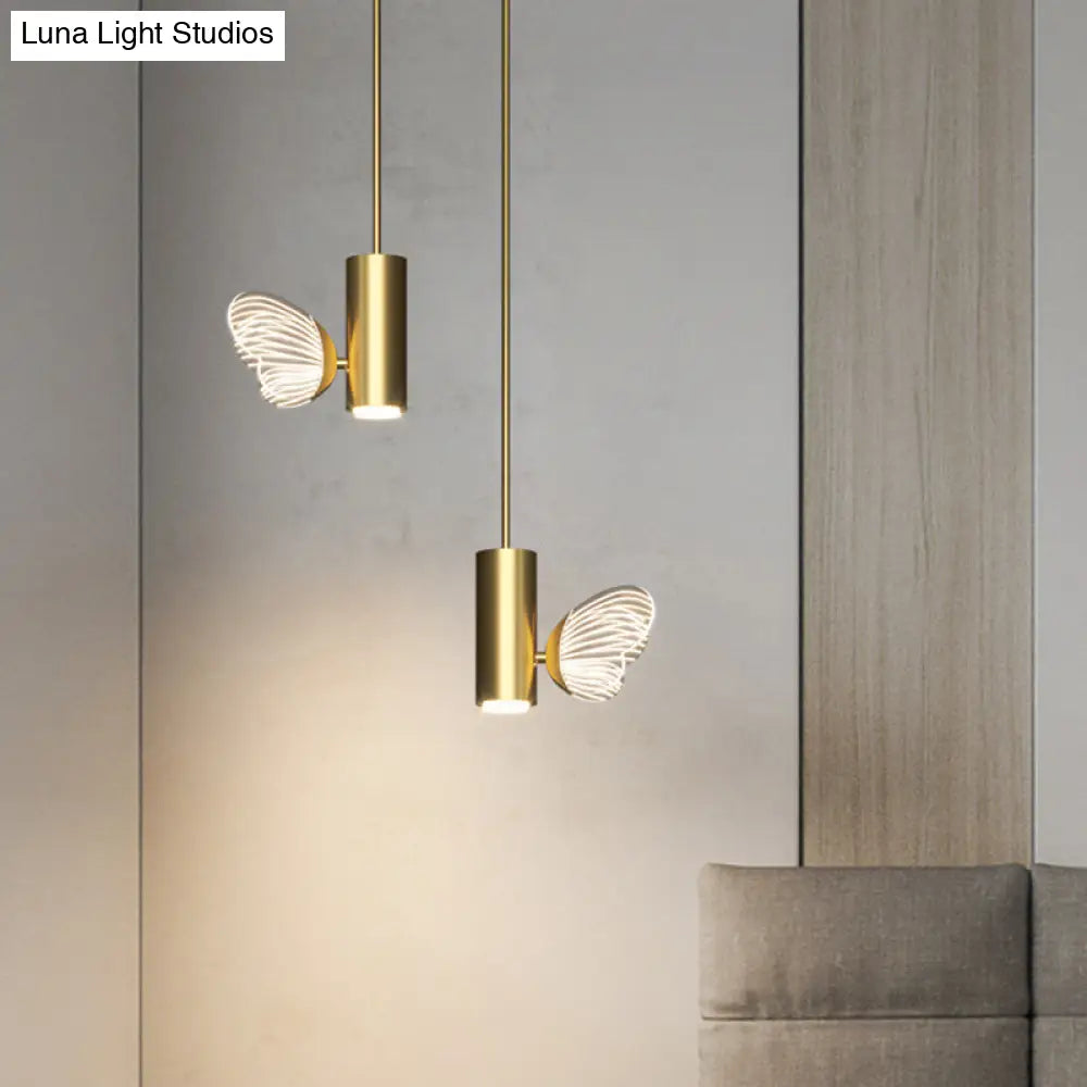 Led Brass Spotlight Pendant Light With Twig And Butterfly Design Simple Style Acrylic Shade