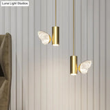 Led Brass Spotlight Pendant Light With Twig And Butterfly Design Simple Style Acrylic Shade
