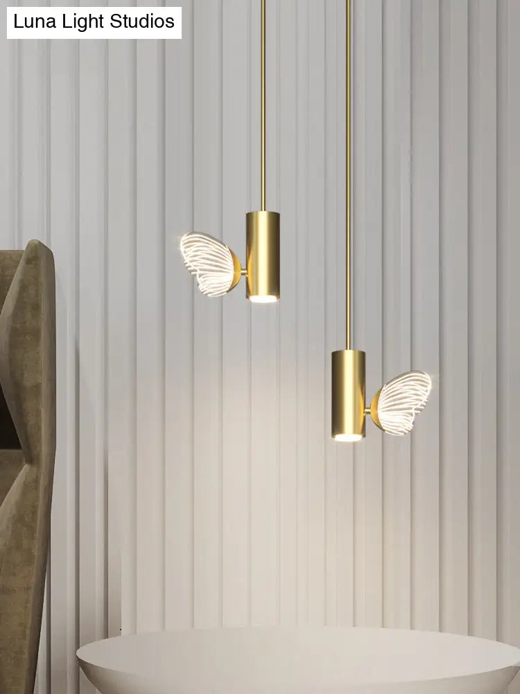 Led Brass Spotlight Pendant Light With Twig And Butterfly Design Simple Style Acrylic Shade