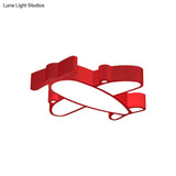 Led Cartoon Plane Flush Mount Ceiling Light With Acrylic Shade - Red Pink And Blue