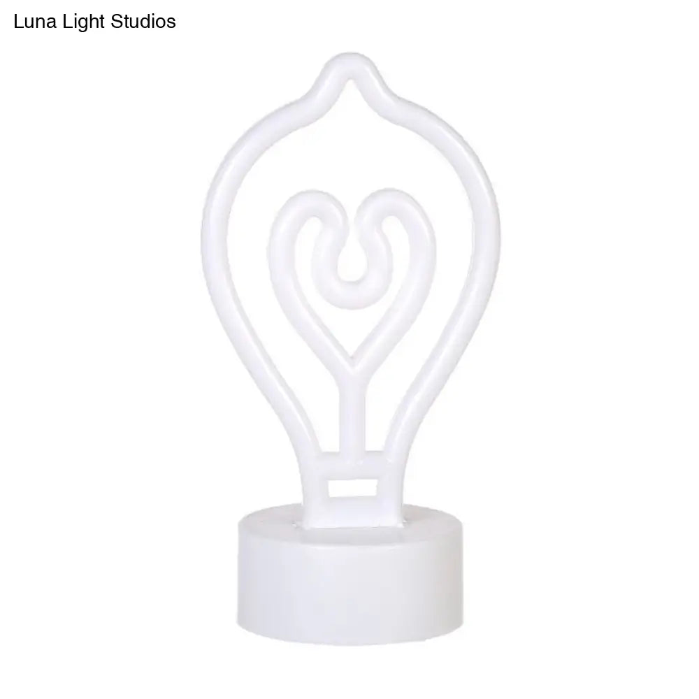 Led Cartoon Table Lamp With Battery Operation And Plastic Shade - White Bulb Shape